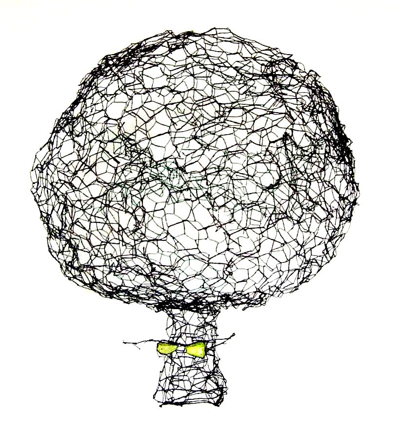 Model for large barbed wire tree, 2014, wire and glass, h. 60 cm