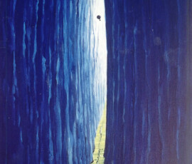 Landscape below, 1999, acrylics on wood, 41 x 83 cm Landscape below, painting by Johann Boom