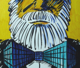 The architect and his bow tie, 1999, acrylics on wood, 30 x 35 cm The architect and his bow tie painting by Johann Boom