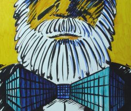 The architect and his bow tie, 1999, acrylics on wood, 30 x 35 cm The architect and his bow tie painting by Johann Boom