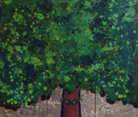 Intelligent tree, oils, acrylics and fax gold leaf on canvas Intelligent tree