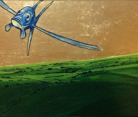 Fish flying, 2006, acrylics on wood, 52 x 30 cm Painting by Johann Boom