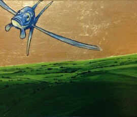 Fish flying, 2006, acrylics on wood, 52 x 30 cm Painting by Johann Boom
