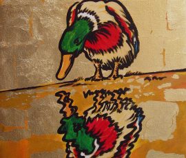 Narcissistic duck, 2006, oils on canvas, 60 x 98 cm Johann Boom painting Narcissistic duck