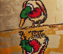 Narcissistic duck, 2006, oils on canvas, 60 x 98 cm Johann Boom painting Narcissistic duck