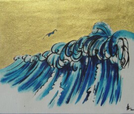 Wave, 2000, oils and faux gold leaf on wood, 30 x 42 cm Johann Boom wave painting