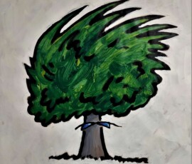 Intelligent tree, 2015, acrylics on paper, 40 x 50 cm Johann Boom tree painting Intelligent tree