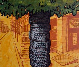 The tyre shop miracle, 2004, acrylics on canvas Johann Boom painting