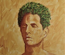 I'm a dreamer, self-portrait with green hair, 2011, acrylics on canvas, 50 x 54 cm Johann Boom painting I'm a dreamer